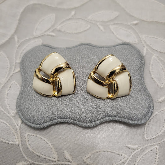 Posts - White Enamel Triangular Knot Earrings