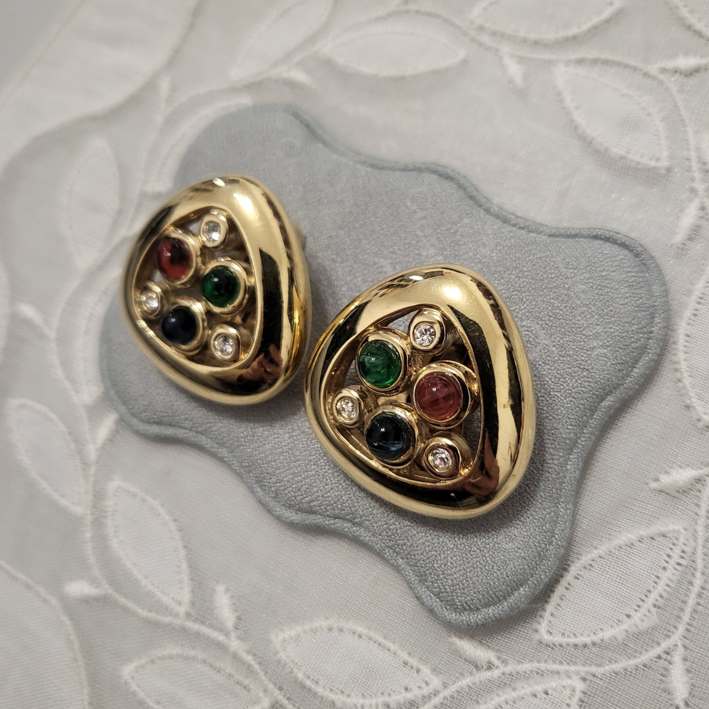 Clip on - Multicoloured Gripoix Triangular Clip On Earrings