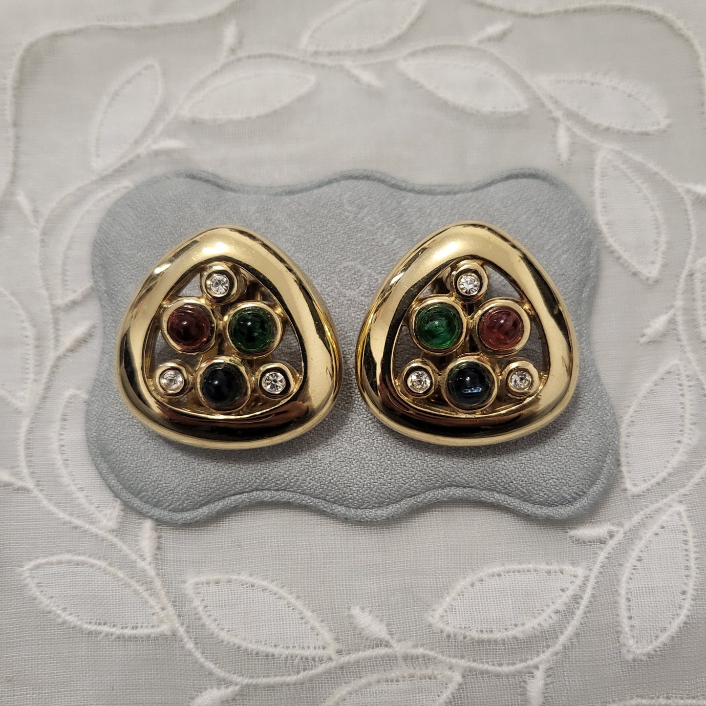 Clip on - Multicoloured Gripoix Triangular Clip On Earrings