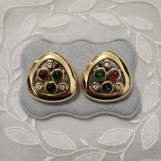 Clip on - Multicoloured Gripoix Triangular Clip On Earrings