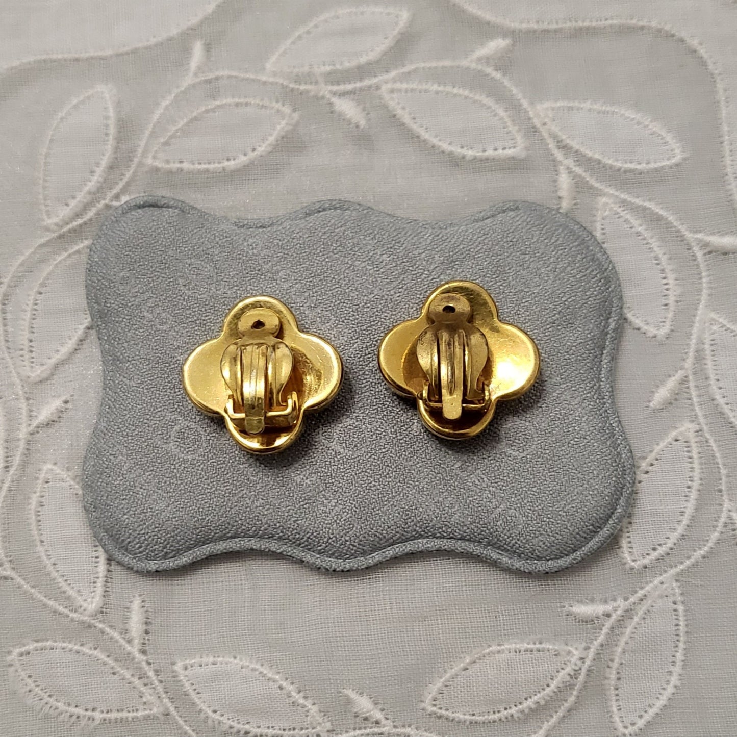 Clip on - Damascene Enamel Rose Clip On Earrings