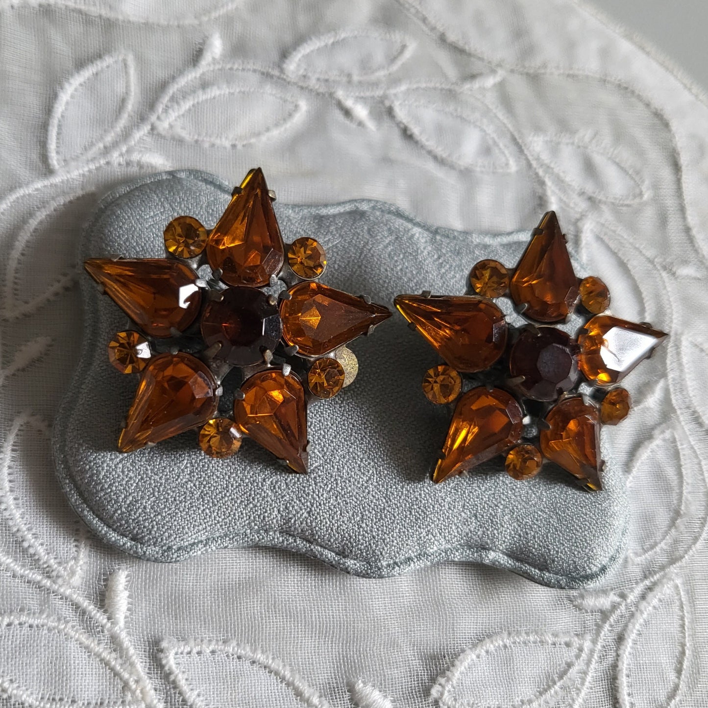 Clip on - Orange Brown Crystals Star Clip On Earrings