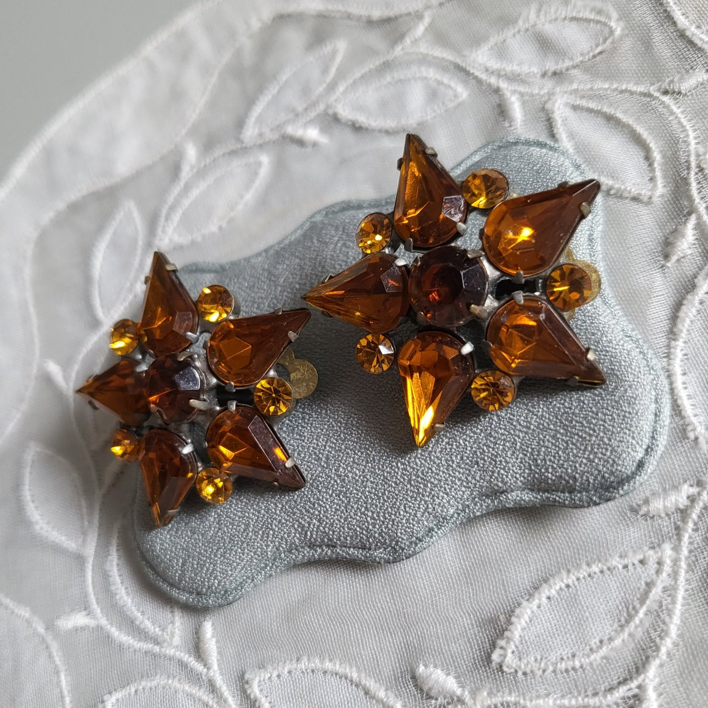 Clip on - Orange Brown Crystals Star Clip On Earrings