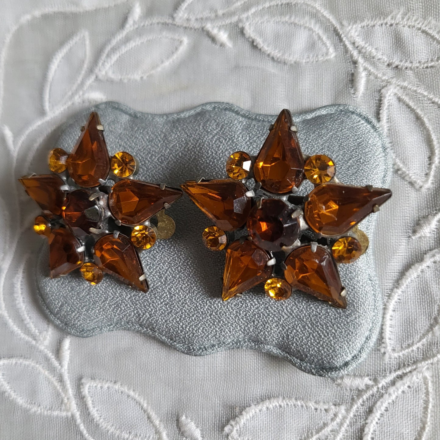 Clip on - Orange Brown Crystals Star Clip On Earrings