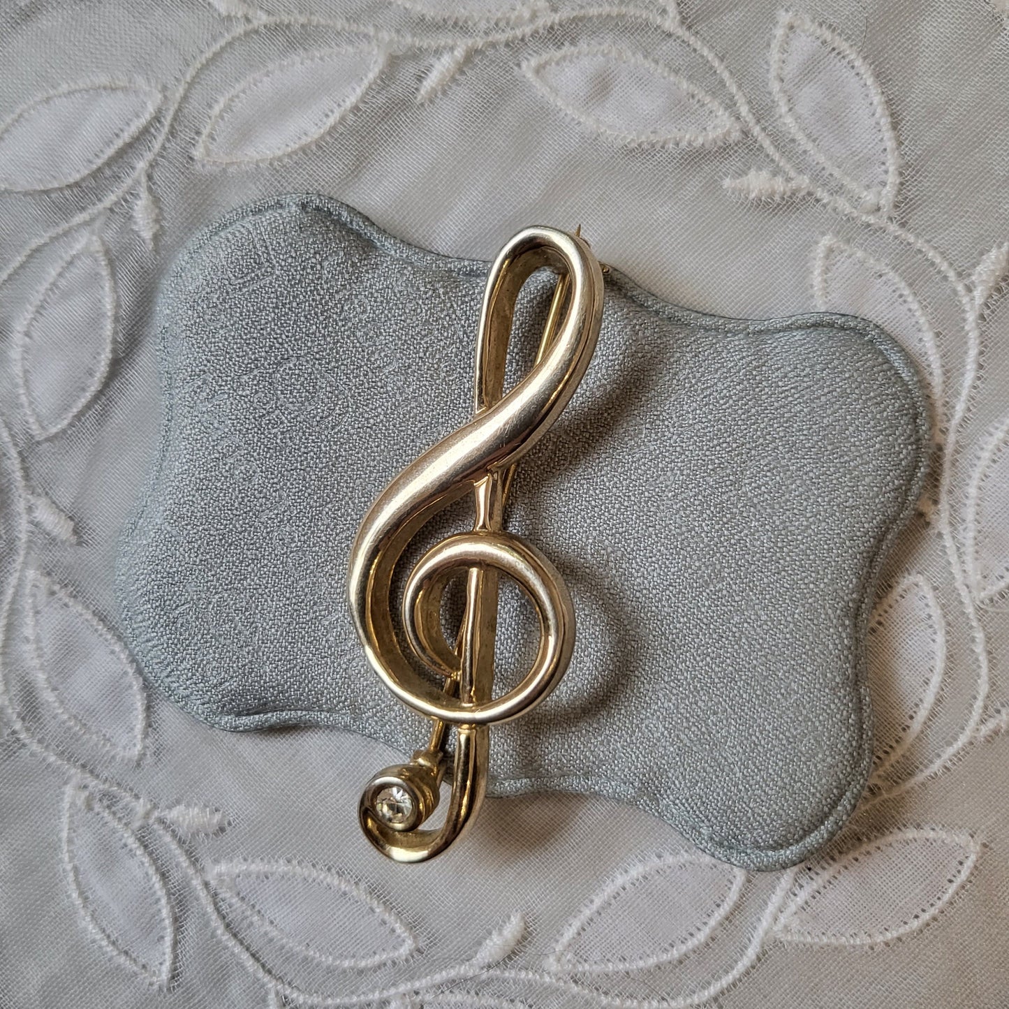 Brooch - Crystal Accented Treble Clef Brooch
