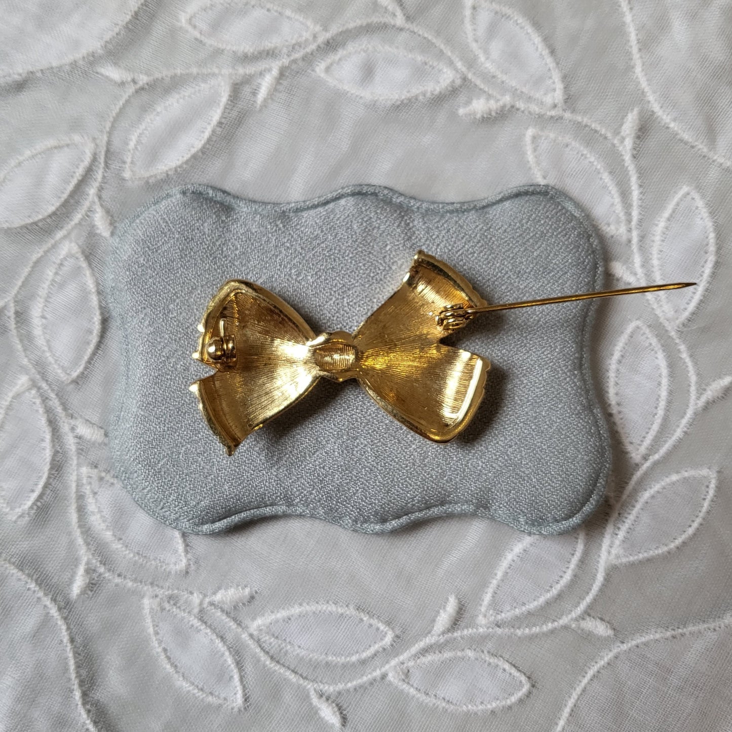 Brooch - Black Enamel and Crystals Bow Brooch