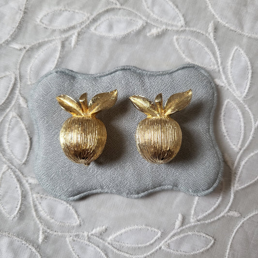 Clip on - Sarah Coventry Gold Apple Clip on Earrings