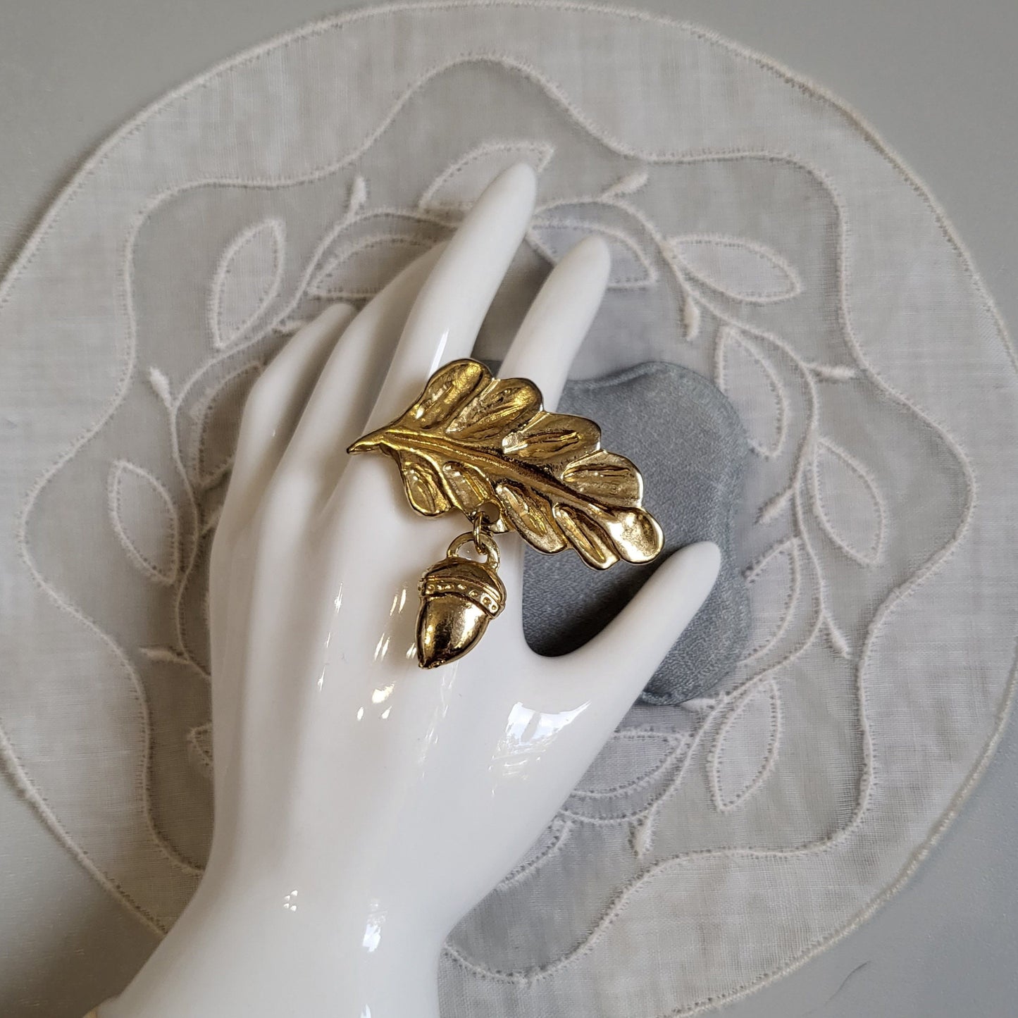 Ring - Gold Leaf and Acorn Drop Ring