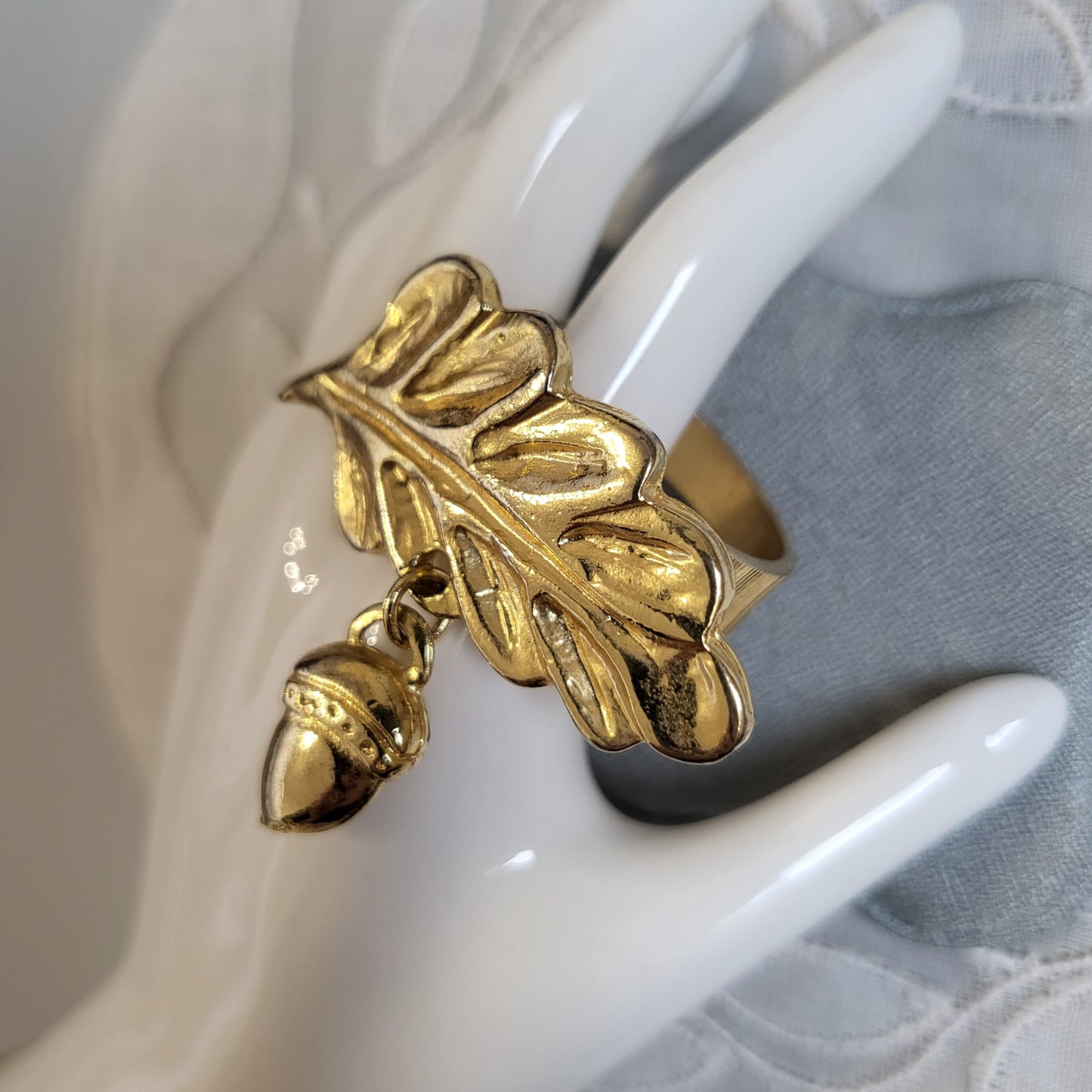 Ring - Gold Leaf and Acorn Drop Ring