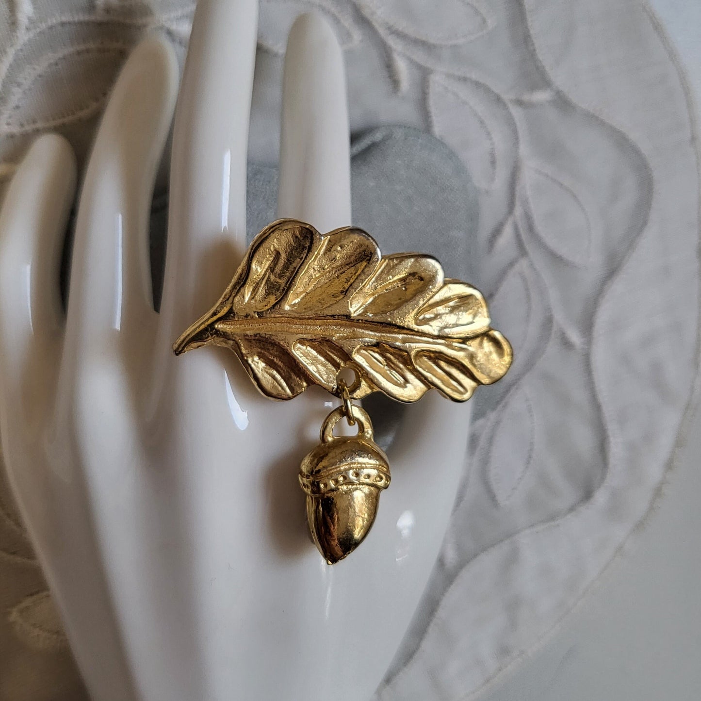 Ring - Gold Leaf and Acorn Drop Ring