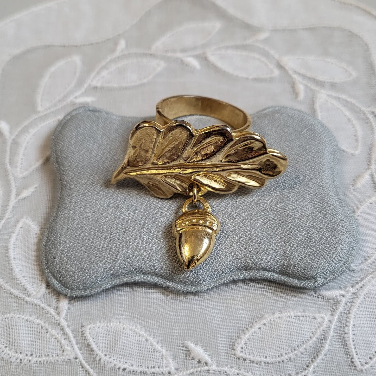 Ring - Gold Leaf and Acorn Drop Ring