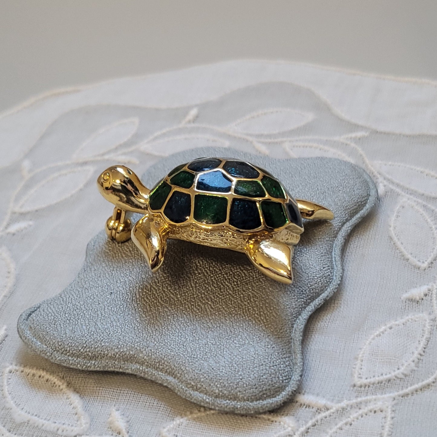 Brooch - Green and Blue Enamel Turtle Brooch