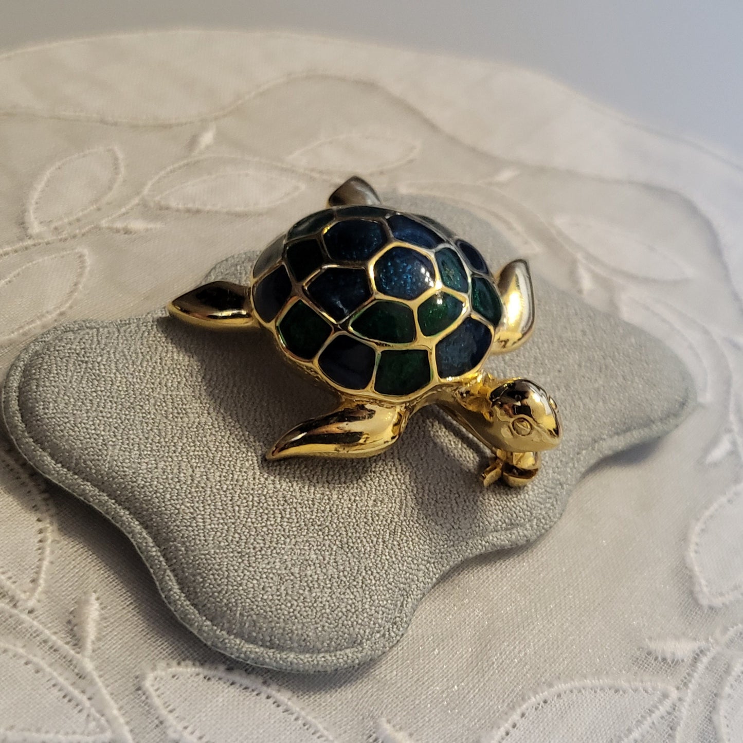 Brooch - Green and Blue Enamel Turtle Brooch