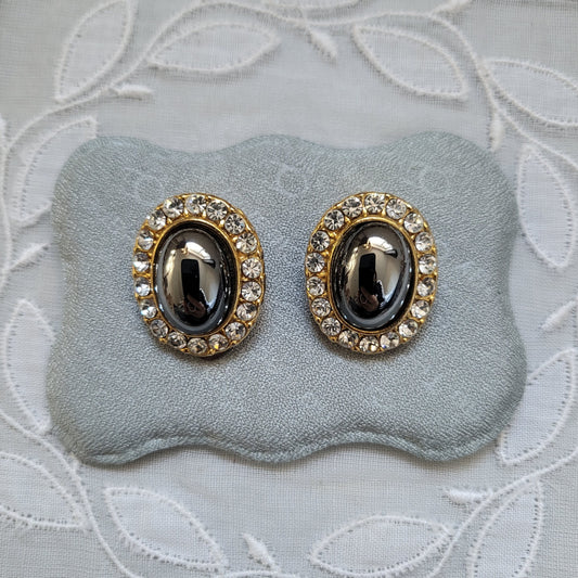 Clip on - Hematite Cabochon Crystal Clip on Earrings