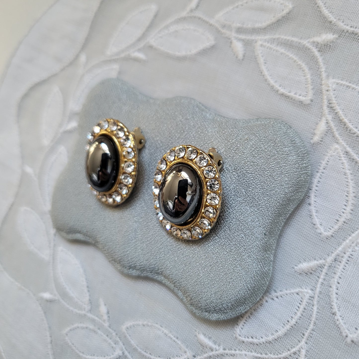 Clip on - Hematite Cabochon Crystal Clip on Earrings