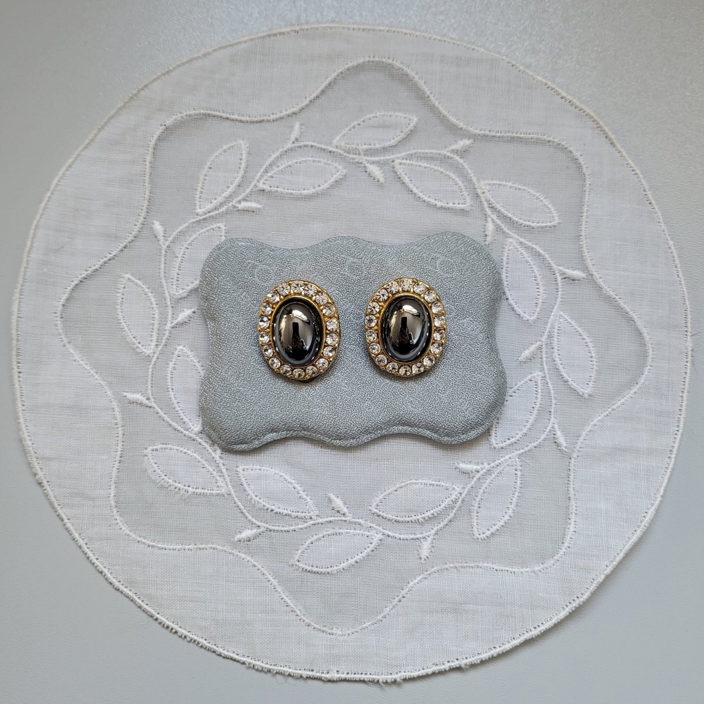 Clip on - Hematite Cabochon Crystal Clip on Earrings