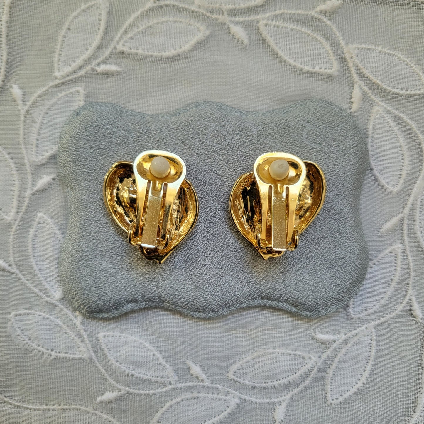 Clip on - Gold Heart and Crystal Clip on Earrings