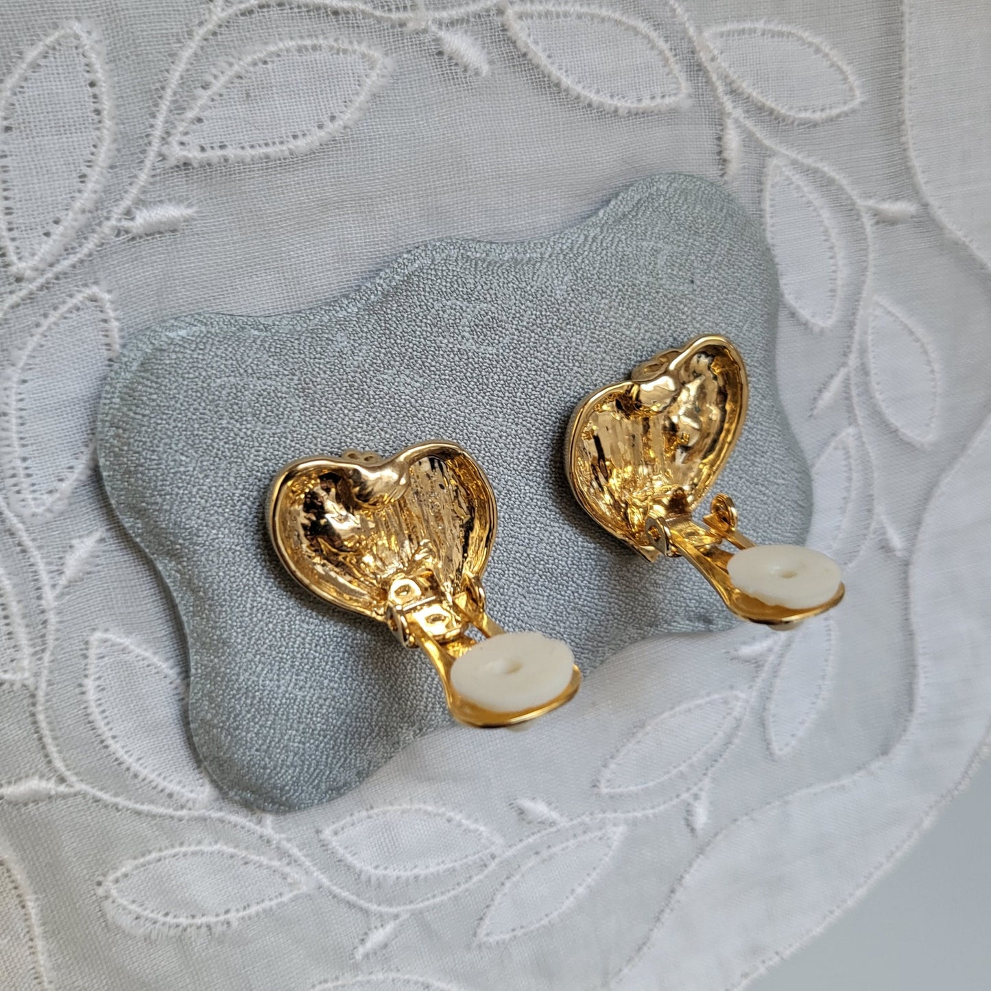 Clip on - Gold Heart and Crystal Clip on Earrings