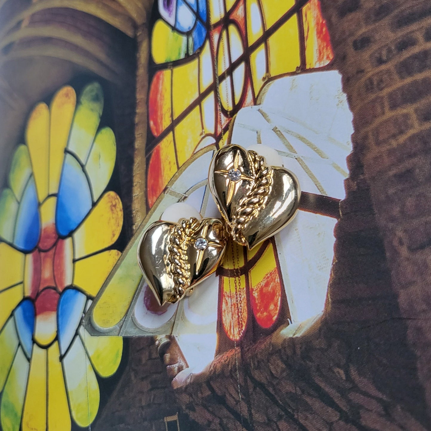 Clip on - Gold Heart and Crystal Clip on Earrings