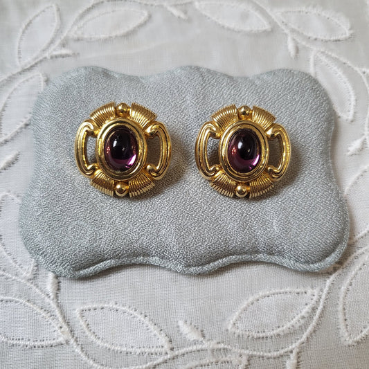 Clip on - Vintage Purple Cabochon Glass Clip On Earrings