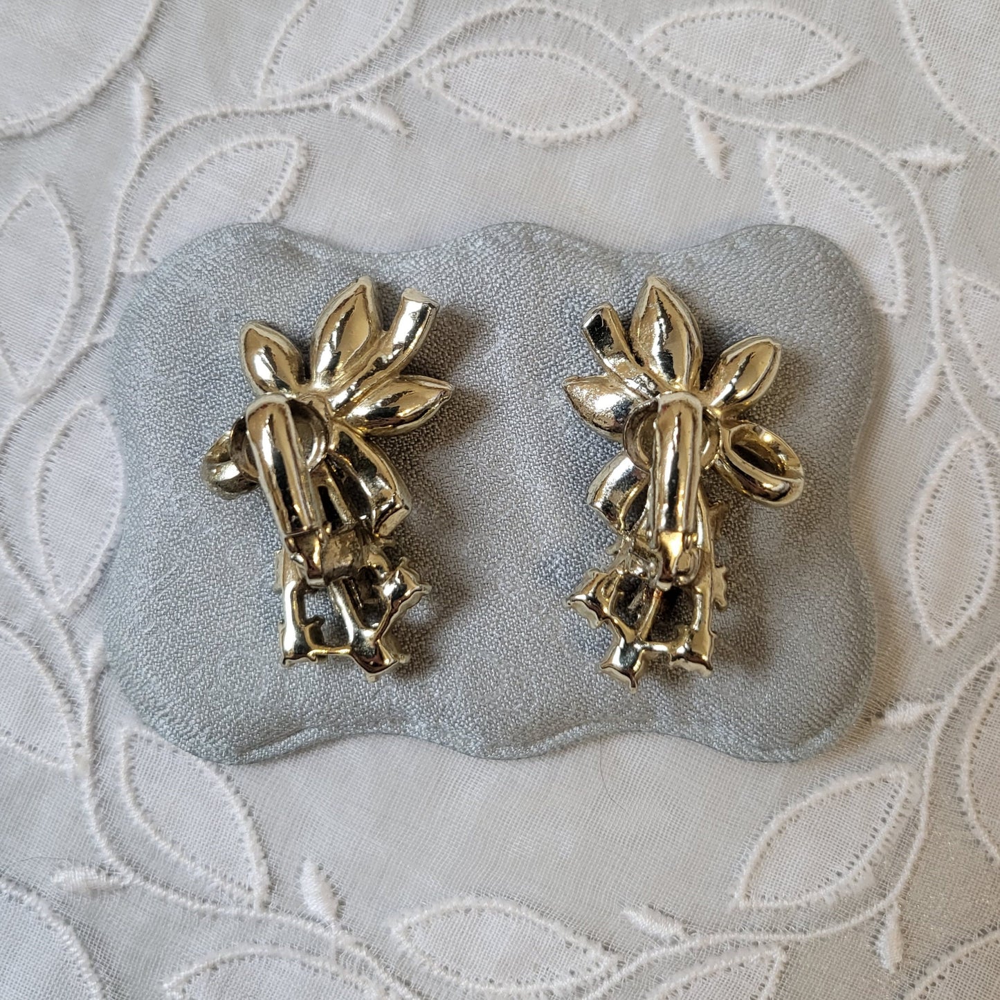 Clip on - Orange Yellow and Green Crystal Flower Clip On Earrings