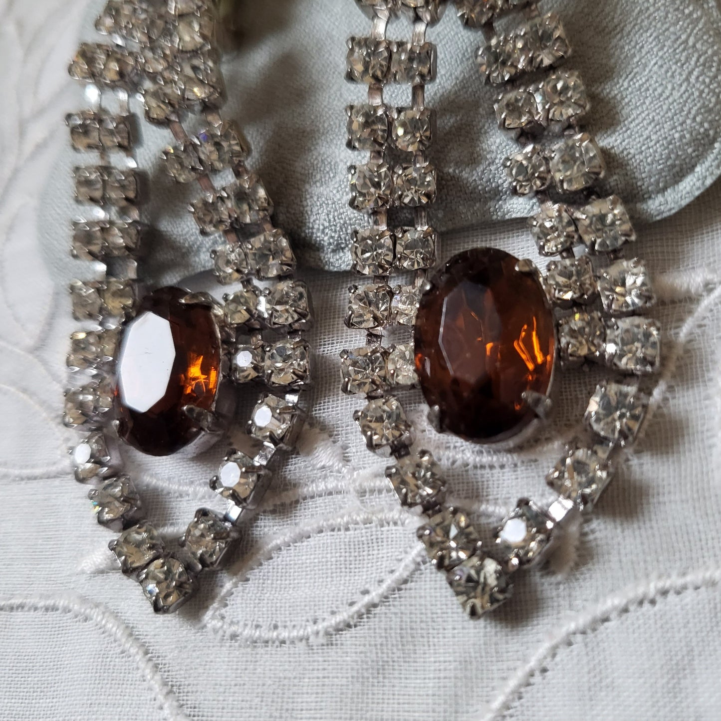 Clip on - Brown Orange and Clear Crystal Clip on Earrings