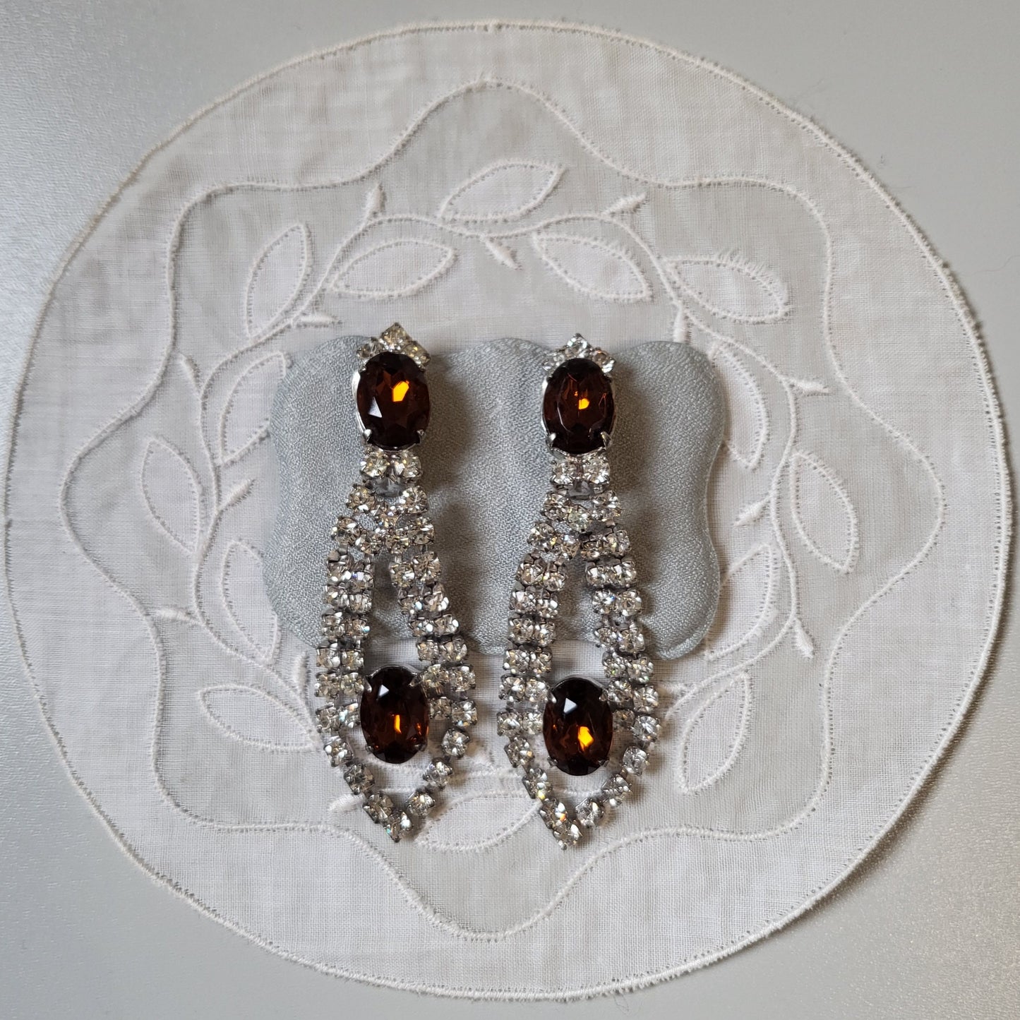 Clip on - Brown Orange and Clear Crystal Clip on Earrings