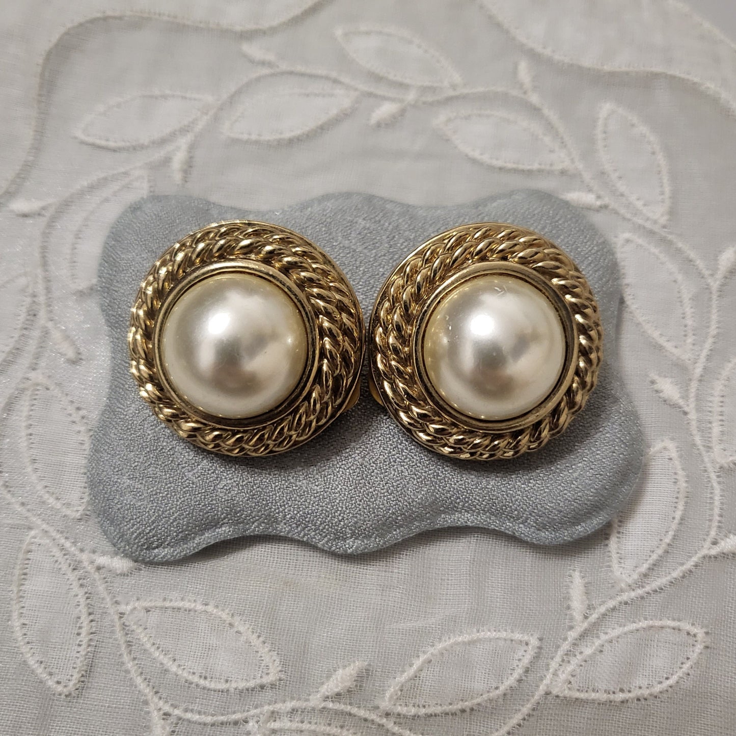 Clip on - Big Pearl with Chain Dome Clip on Earrings