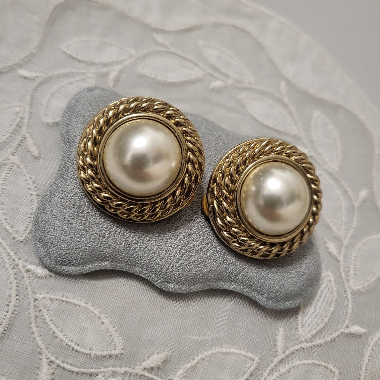 Clip on - Big Pearl with Chain Dome Clip on Earrings