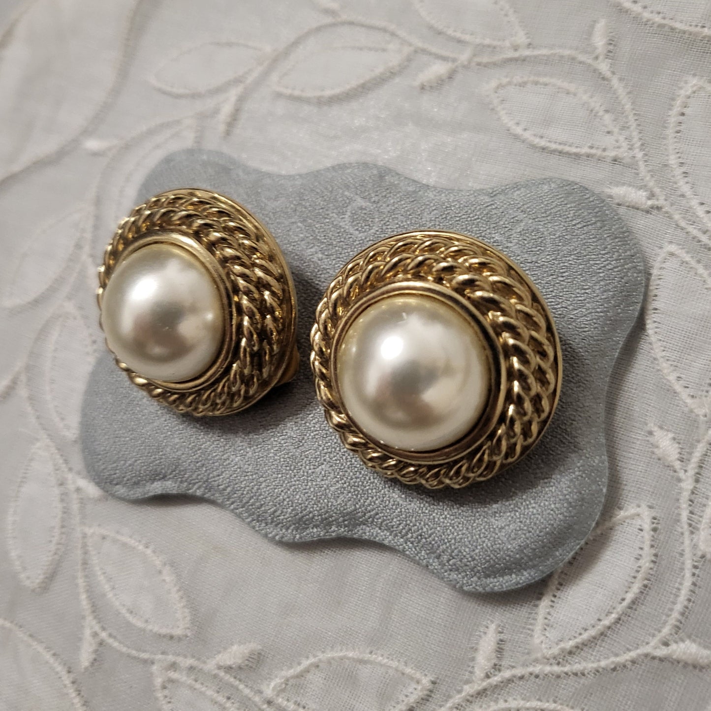 Clip on - Big Pearl with Chain Dome Clip on Earrings