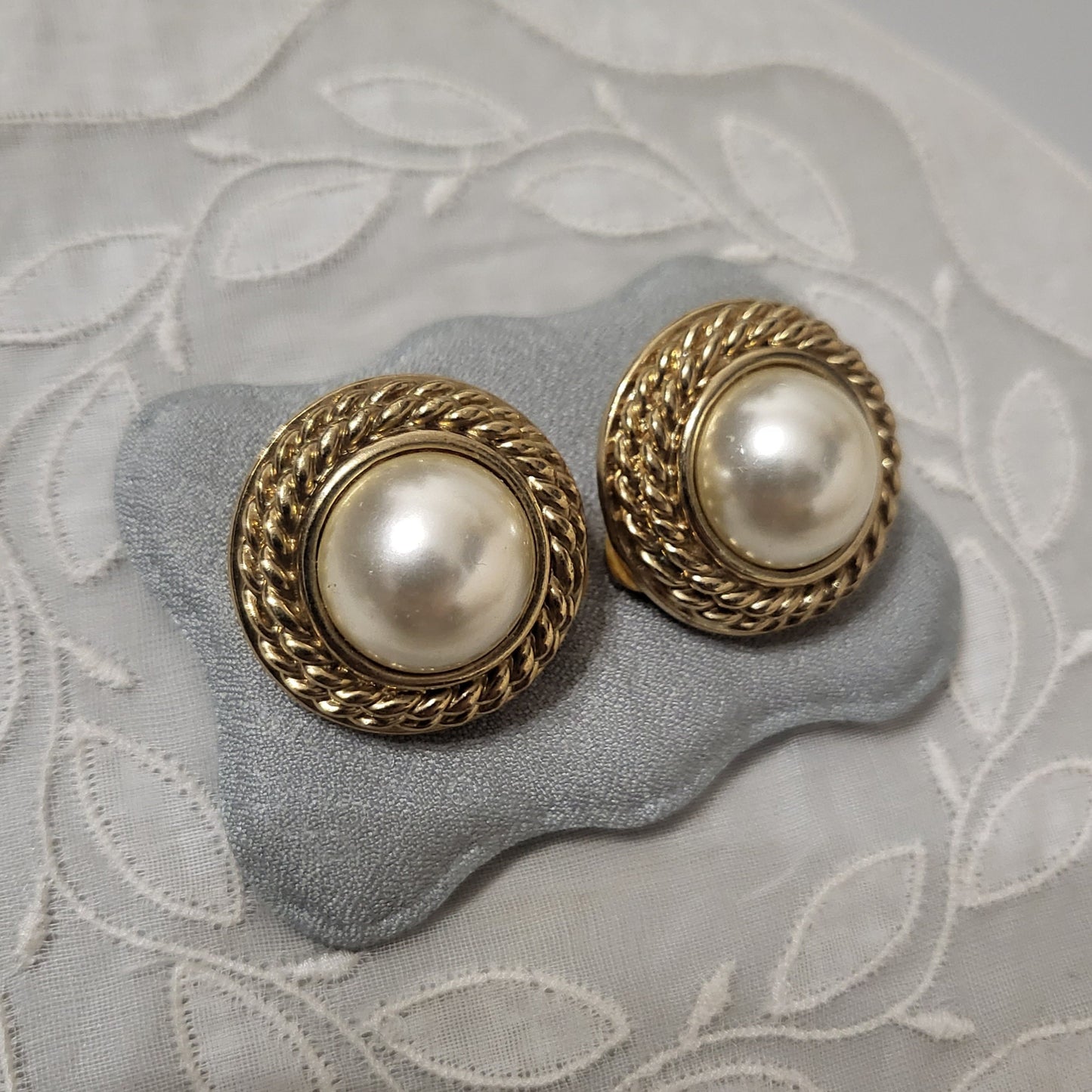 Clip on - Big Pearl with Chain Dome Clip on Earrings