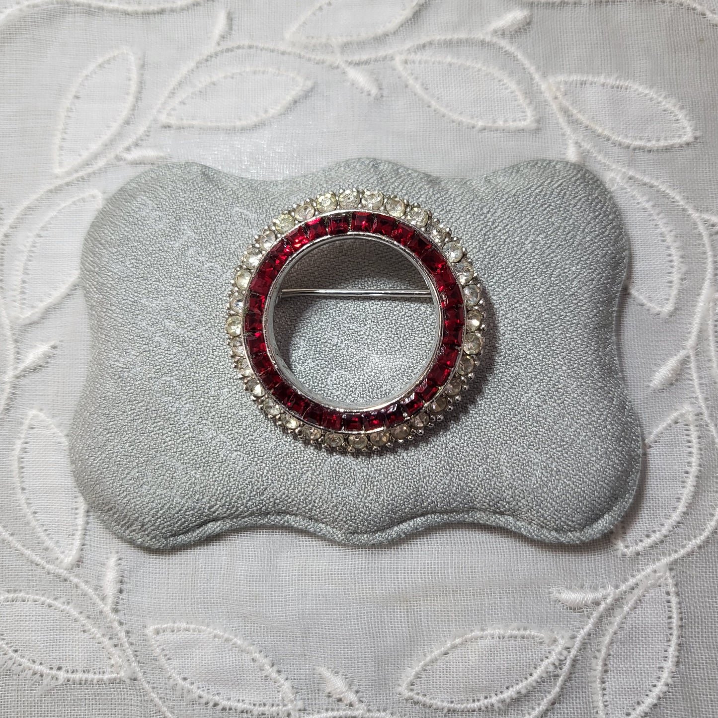 Brooch - Ciner Red and Clear Crystal Wreath Brooch
