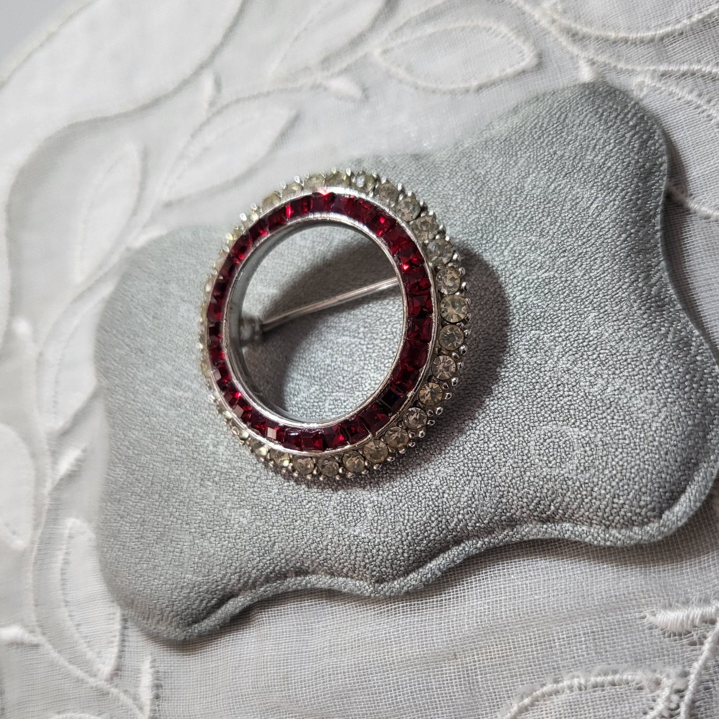 Brooch - Ciner Red and Clear Crystal Wreath Brooch