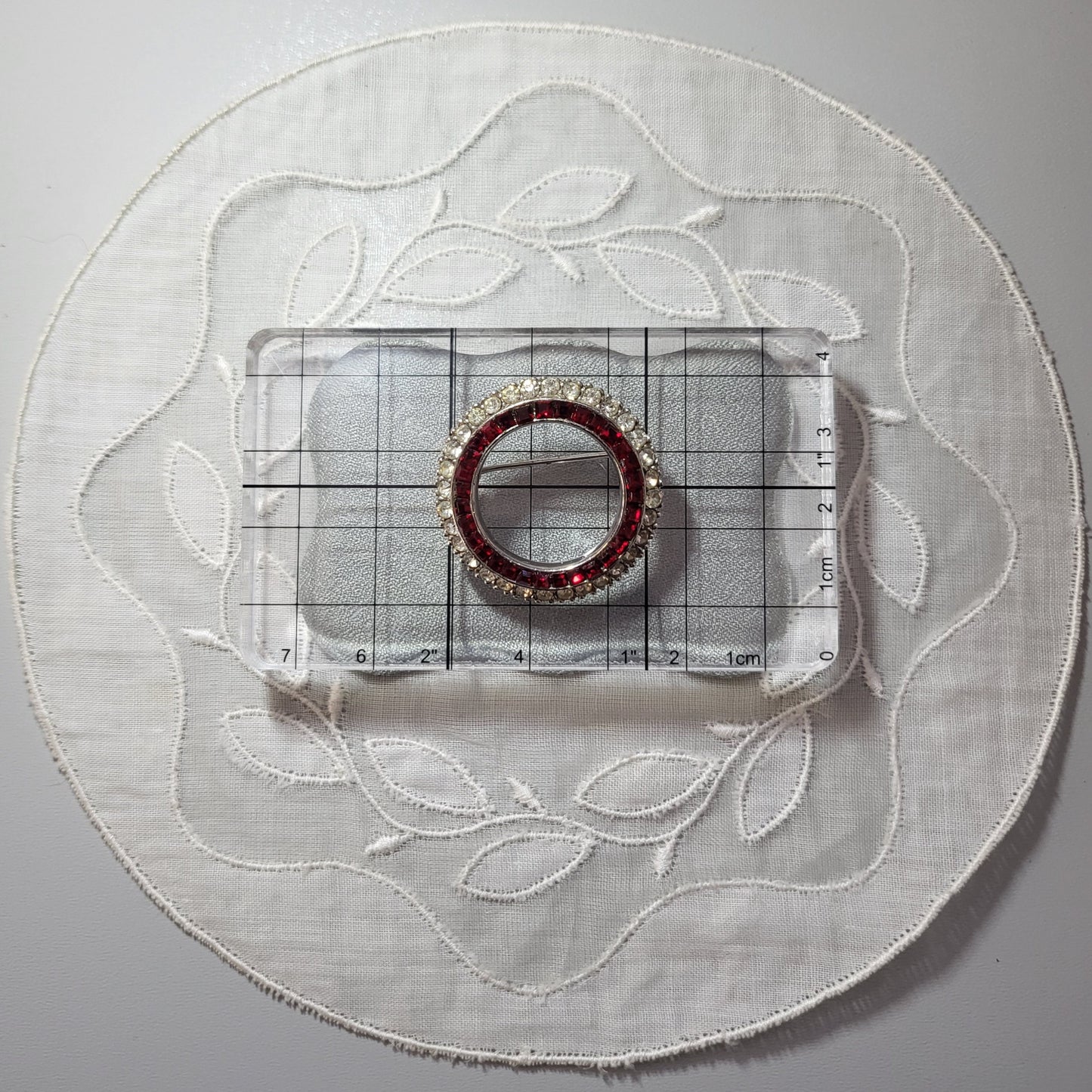 Brooch - Ciner Red and Clear Crystal Wreath Brooch