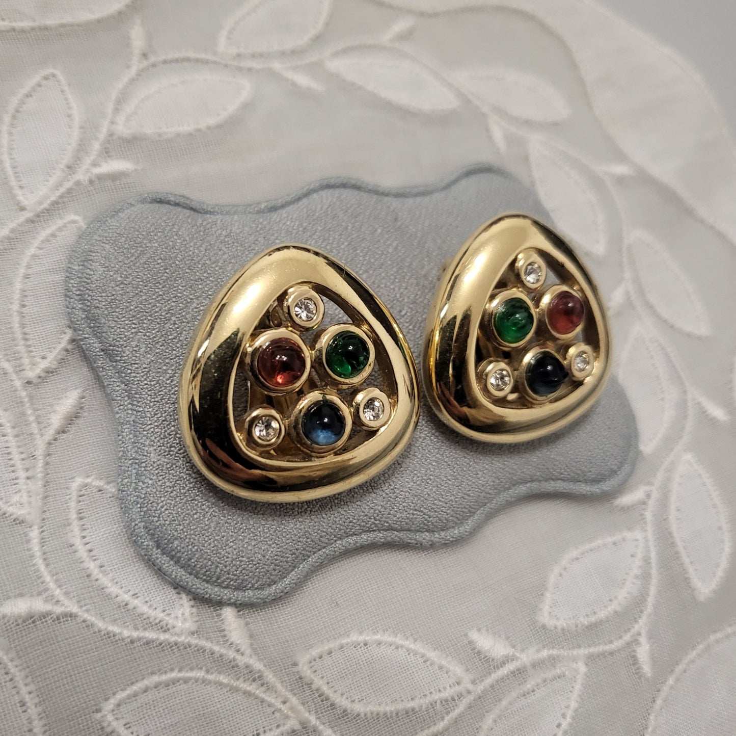 Clip on - Multicoloured Gripoix Triangular Clip On Earrings