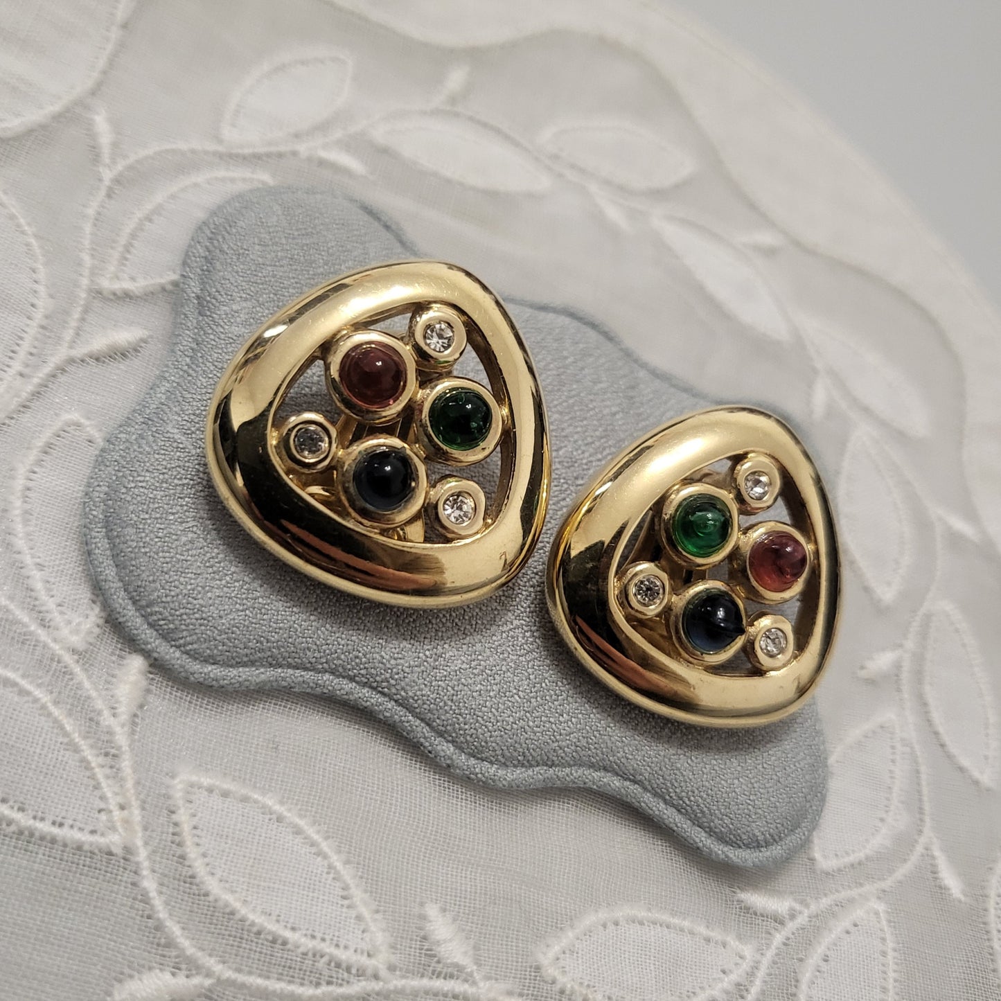 Clip on - Multicoloured Gripoix Triangular Clip On Earrings