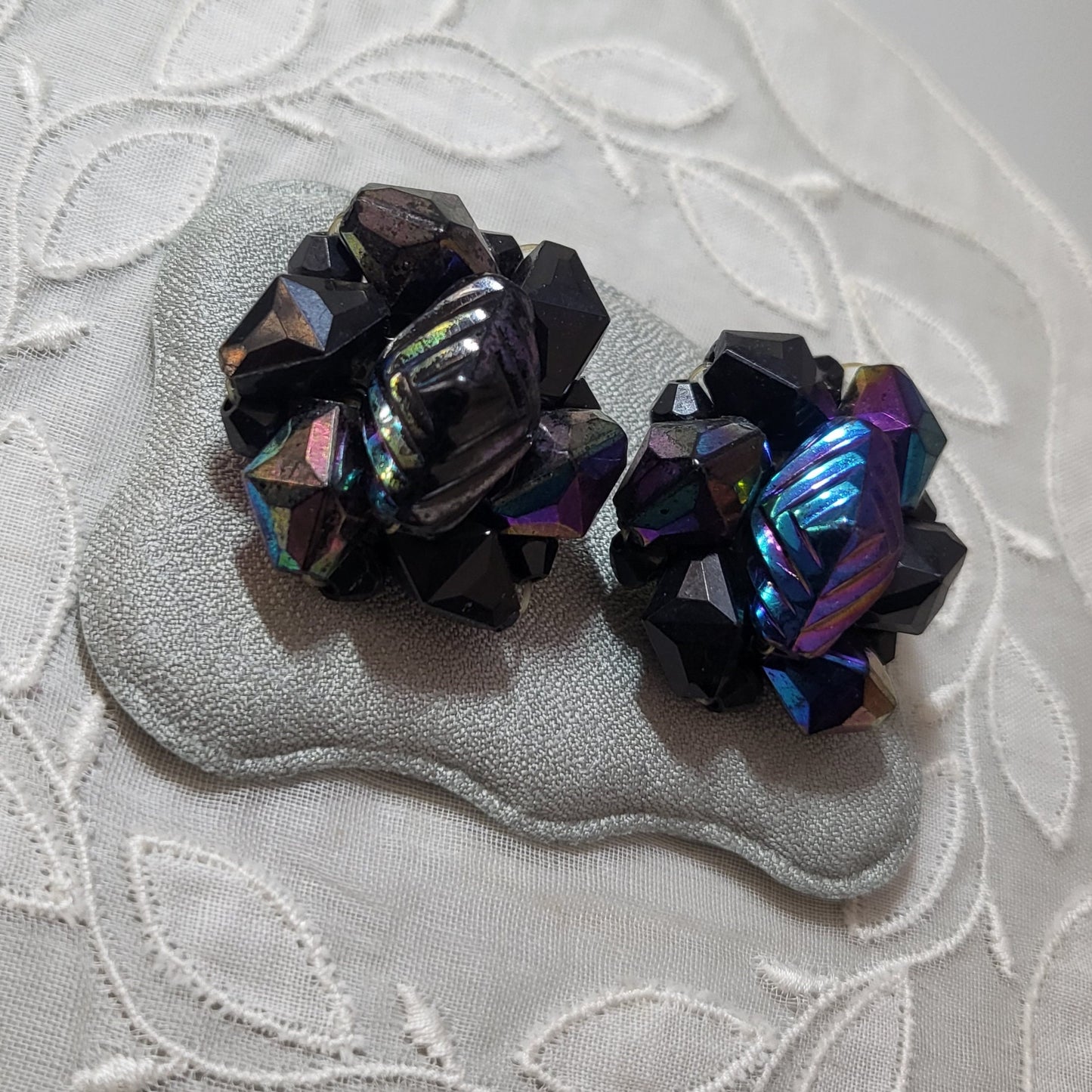Clip on - Western Germany Black Aurora Borealis Beads Clip On Earrings