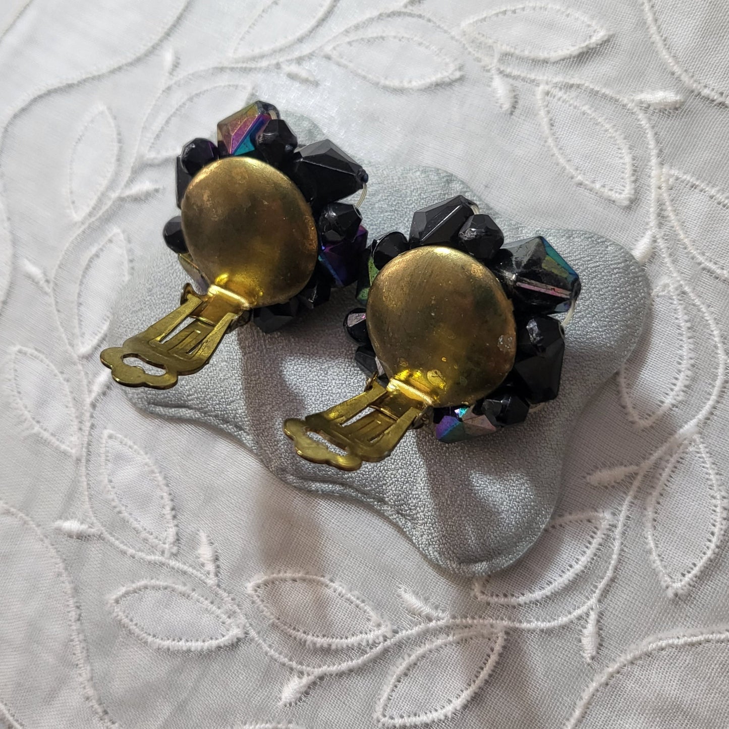Clip on - Western Germany Black Aurora Borealis Beads Clip On Earrings