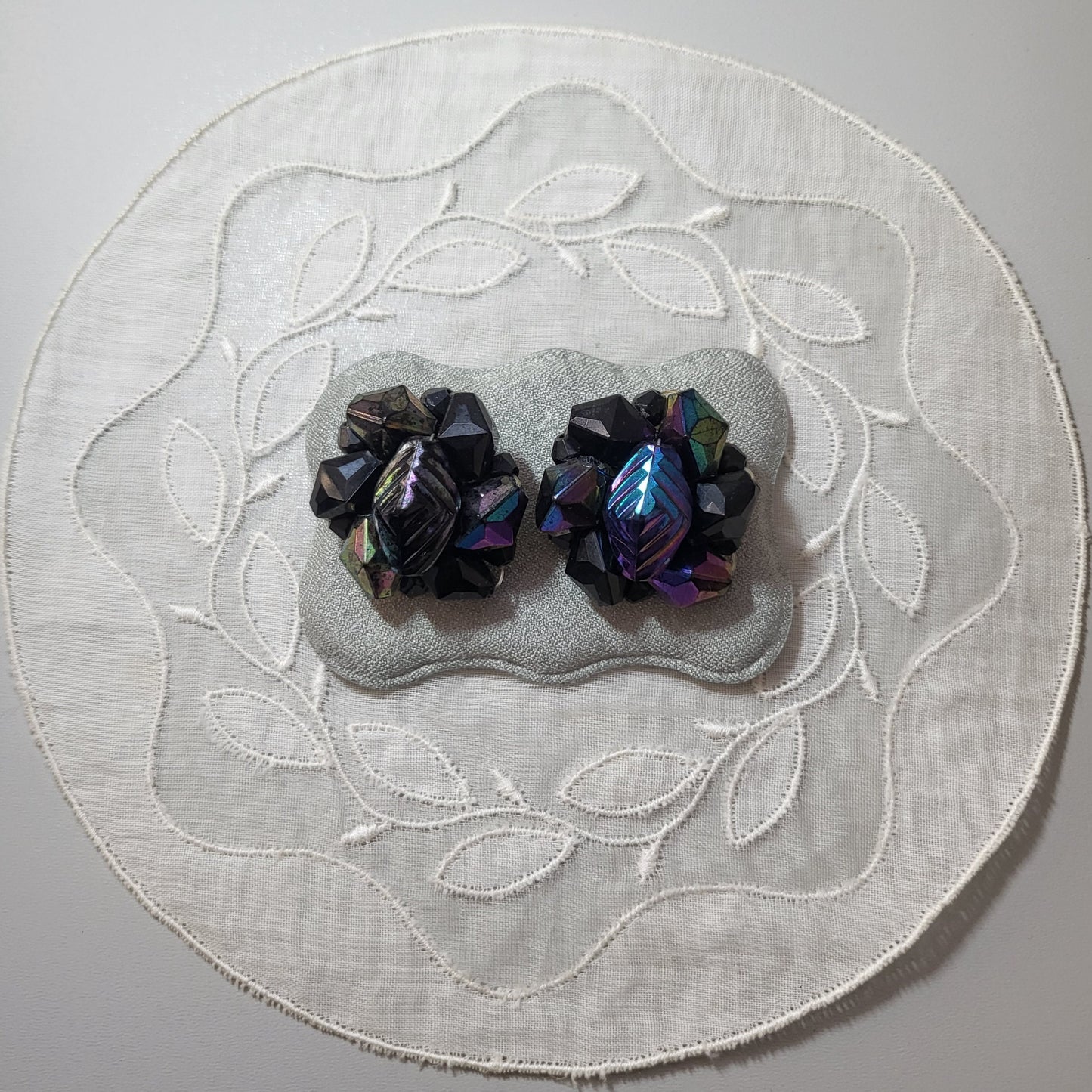 Clip on - Western Germany Black Aurora Borealis Beads Clip On Earrings