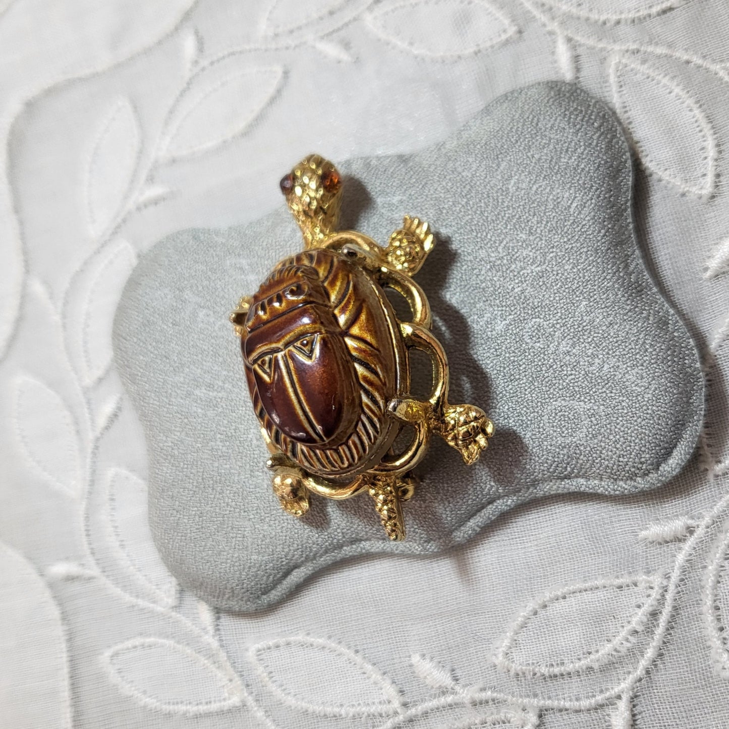 Brooch - Alice Caviness Brown Egyptian Scarab Tortoise Brooch