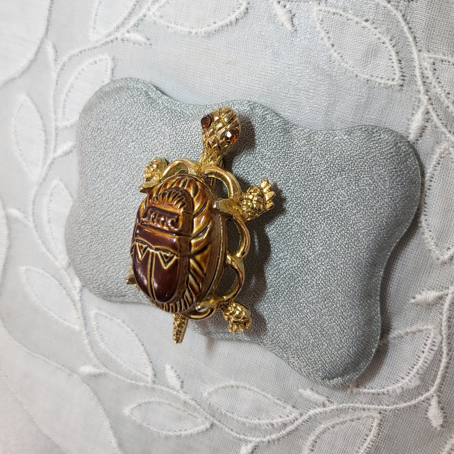 Brooch - Alice Caviness Brown Egyptian Scarab Tortoise Brooch