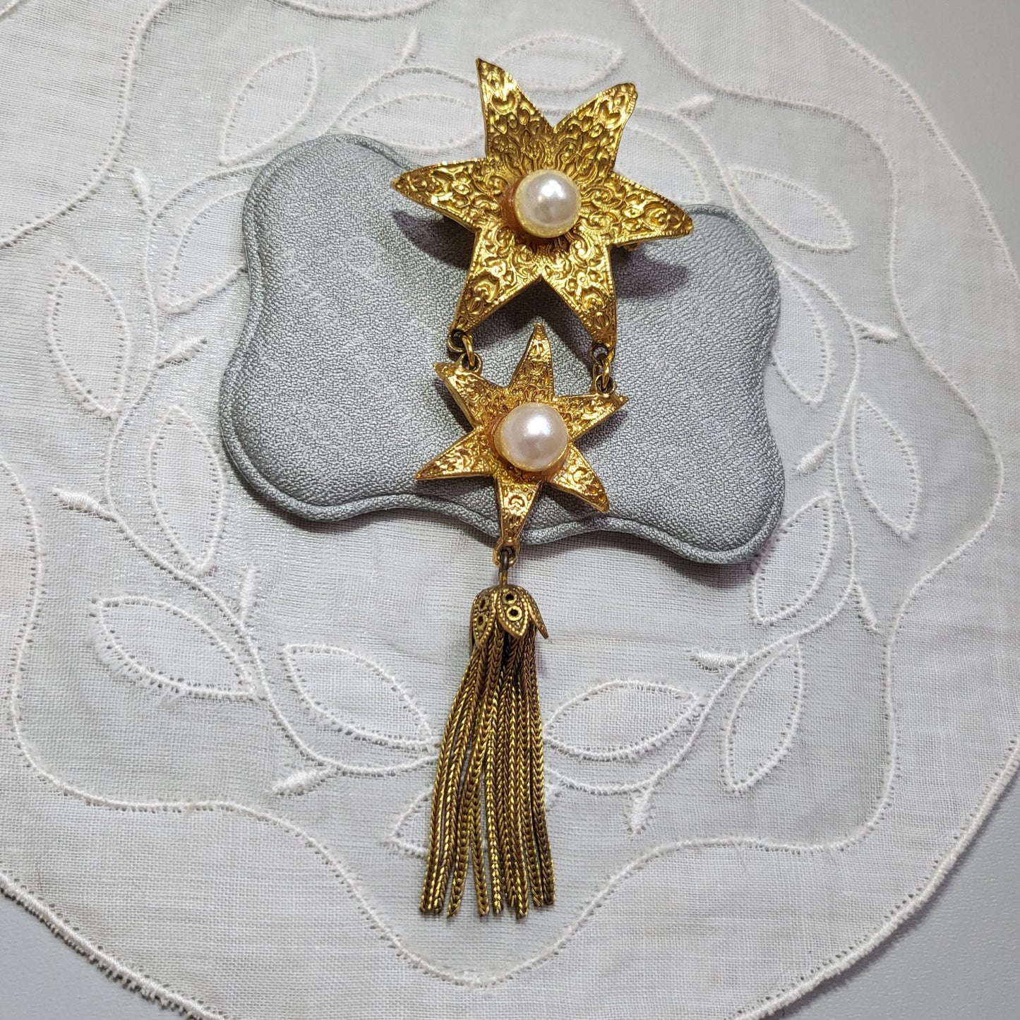 Brooch - Pearl Stars Tassel Drop Brooch