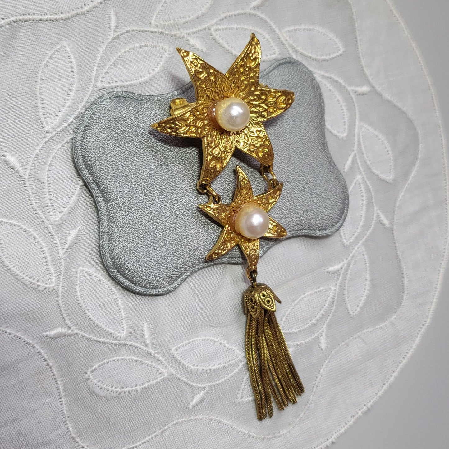 Brooch - Pearl Stars Tassel Drop Brooch