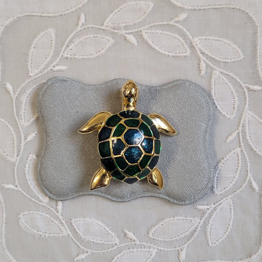 Brooch - Green and Blue Enamel Turtle Brooch