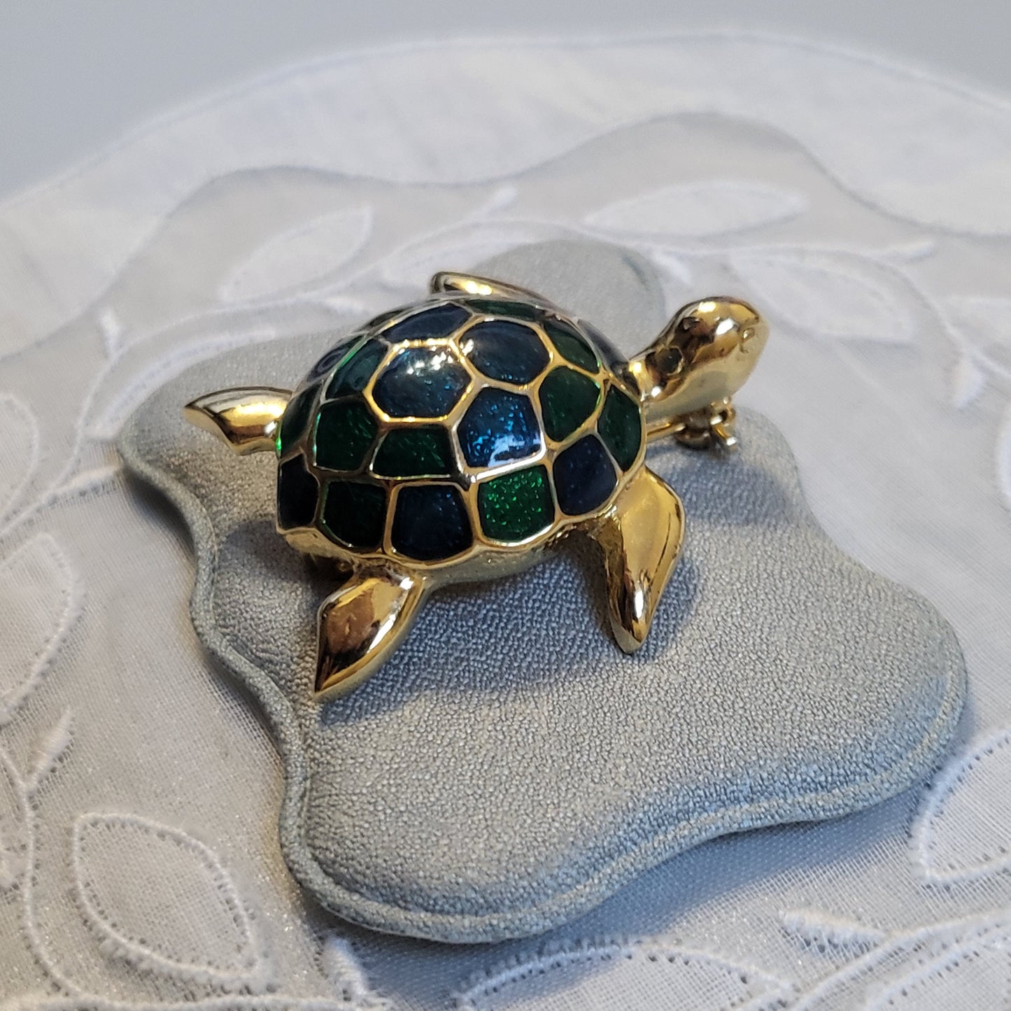 Brooch - Green and Blue Enamel Turtle Brooch