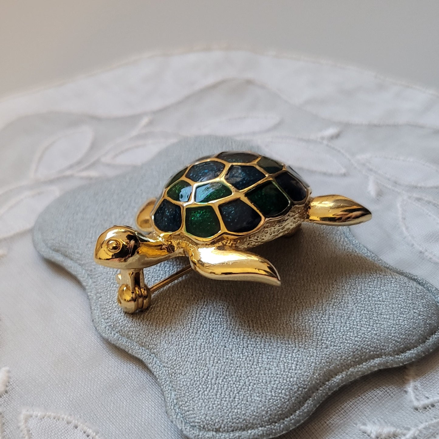 Brooch - Green and Blue Enamel Turtle Brooch
