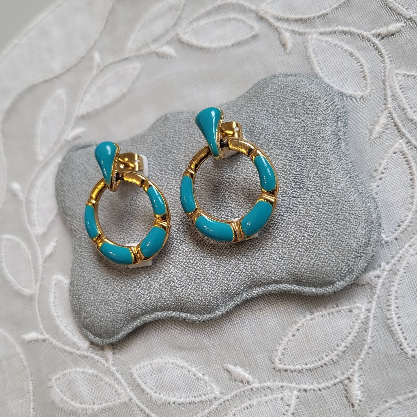 Posts - Turquoise Enamel Small Door Knocker Pierced Earrings