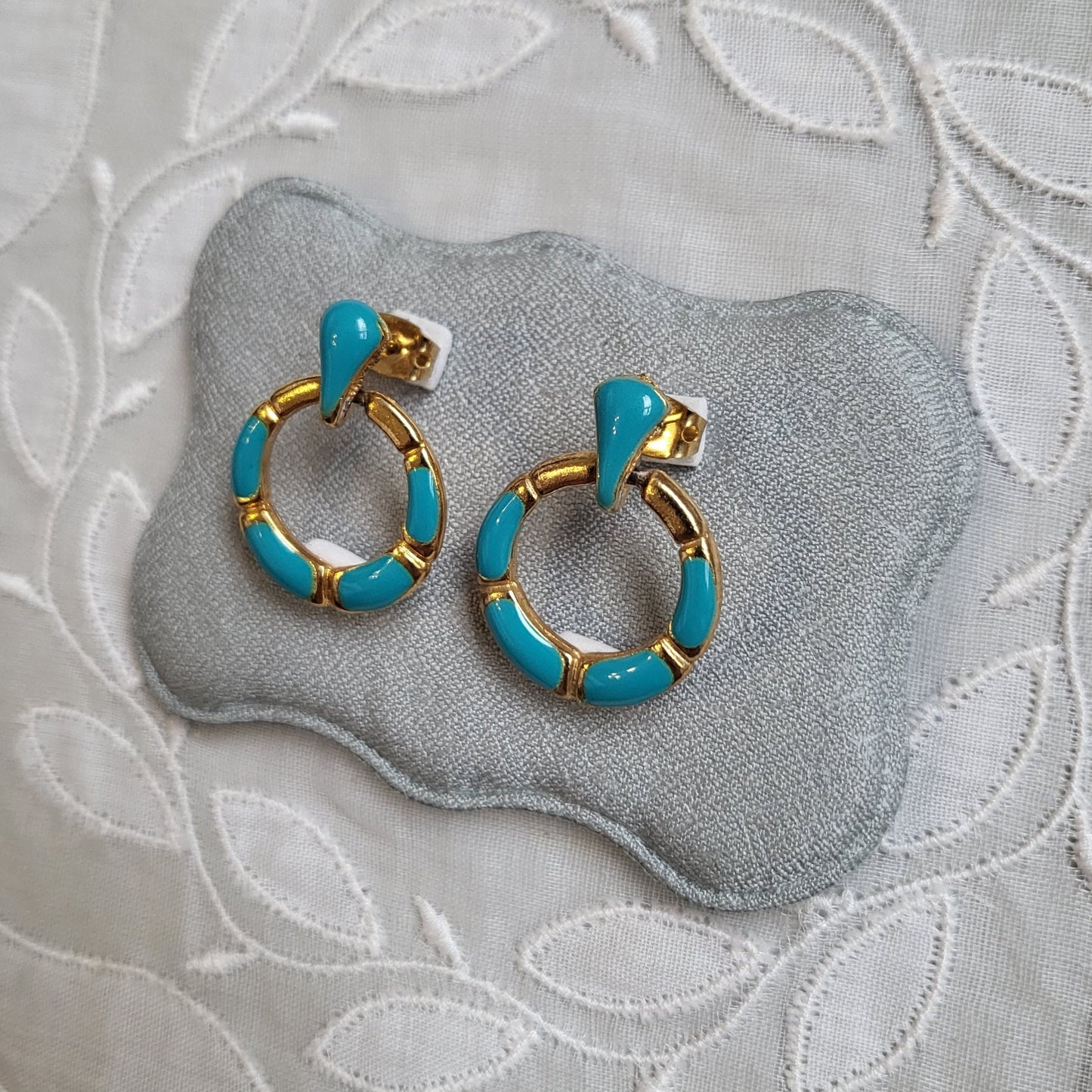 Posts - Turquoise Enamel Small Door Knocker Pierced Earrings