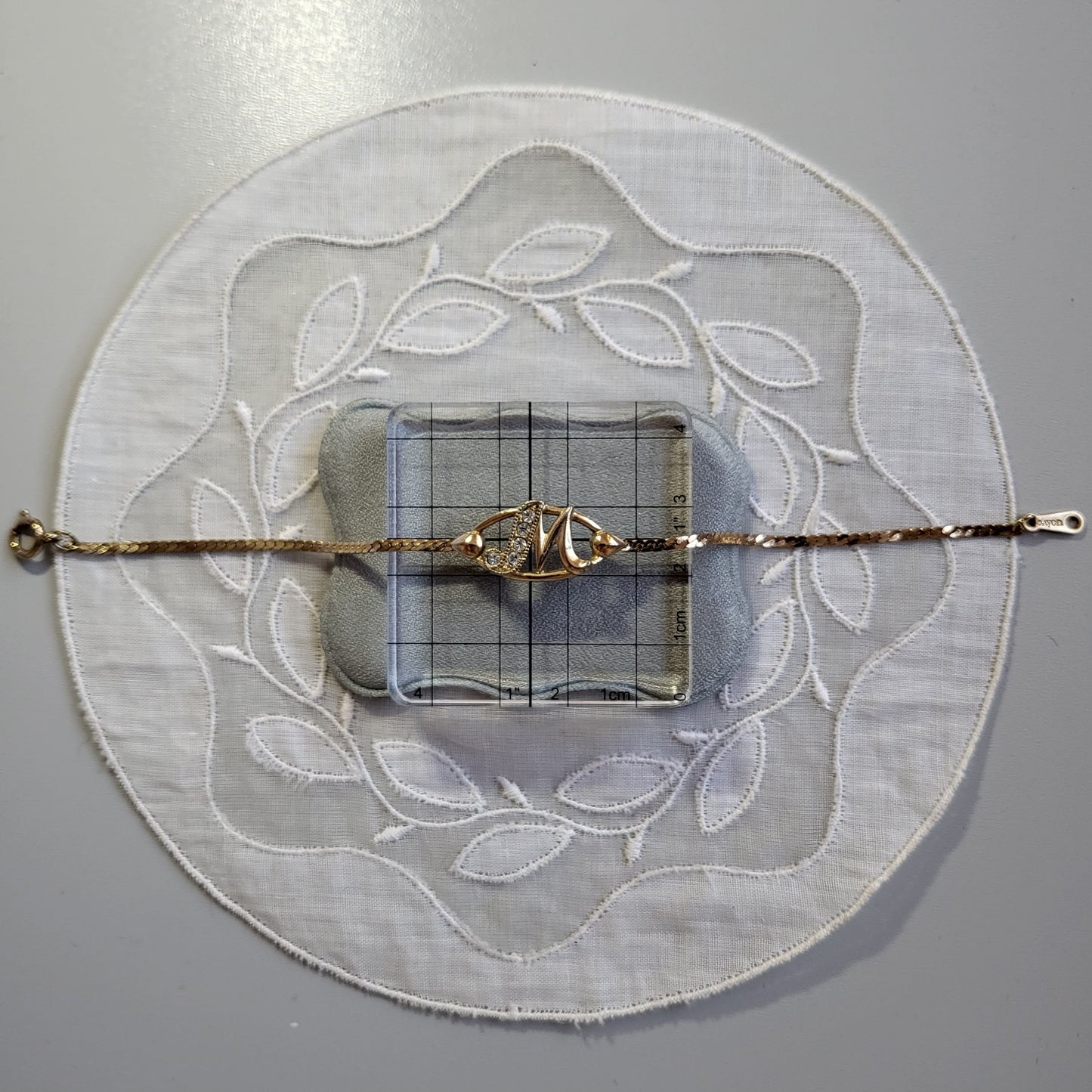 Bracelet - Avon Crystal Initial M Gold Chain Bracelet