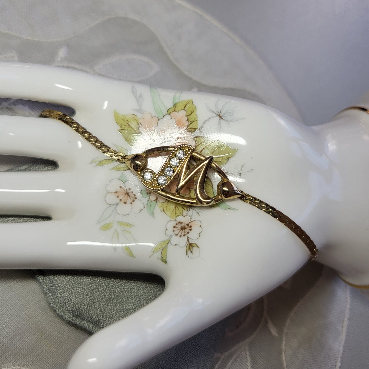 Bracelet - Avon Crystal Initial M Gold Chain Bracelet